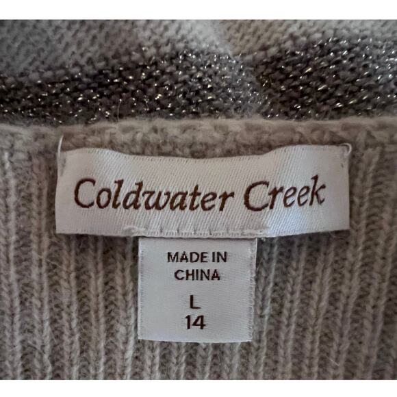 Coldwater Creek L/14 Boatneck Shimmer Striped Angora Cashmere Wool Blend Sweater - Picture 4 of 12